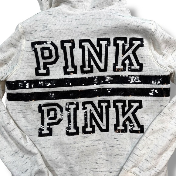 Victoria's Secret Jackets & Blazers - Vintage Victoria's Secret PINK Hoodie Full Zip Fur Lined Jacket Sequin Large